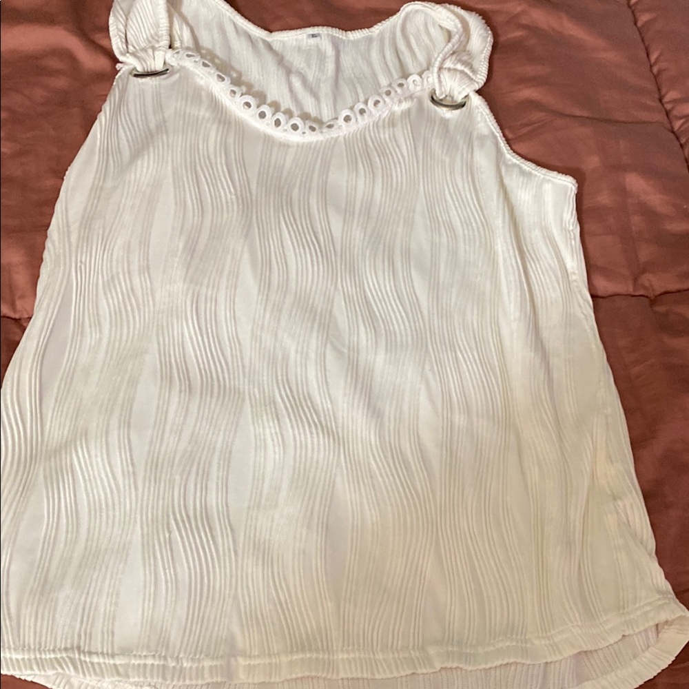 Cream Ribbed Sleeveless Blouse